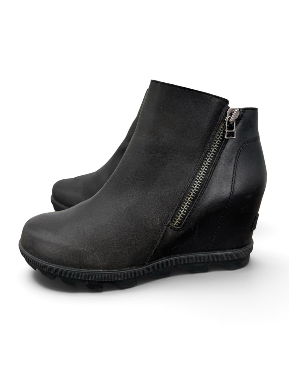 Sorel Women’s Black Leather Zip Joan Of Artic Wedge Boots Outdoor